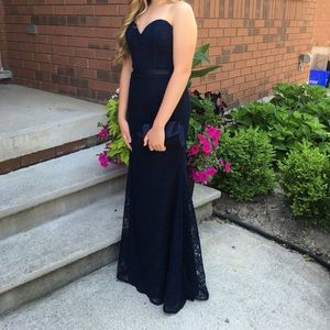 Navy lace strapless full length dress size 4/small